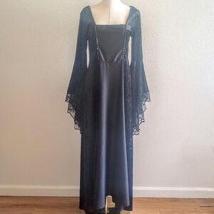 Vintage 90s Black Velvet Flared Goth Prom Dress
